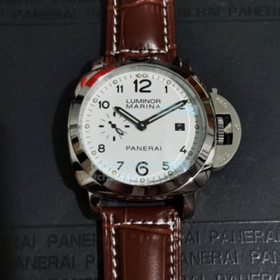 Best Quality Replica Panerai Luminor Marina White Face Brown Strap Watch 44MM